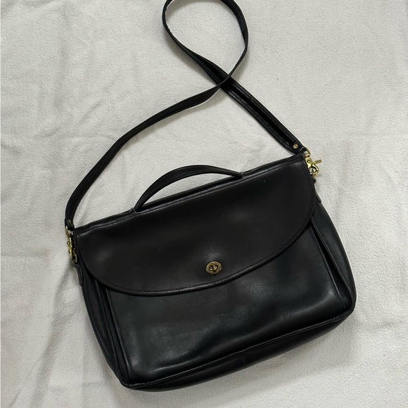 Laura USA Vintage Black Messenger Bag Genuine Leather with strap & handle - Picture 3 of 13